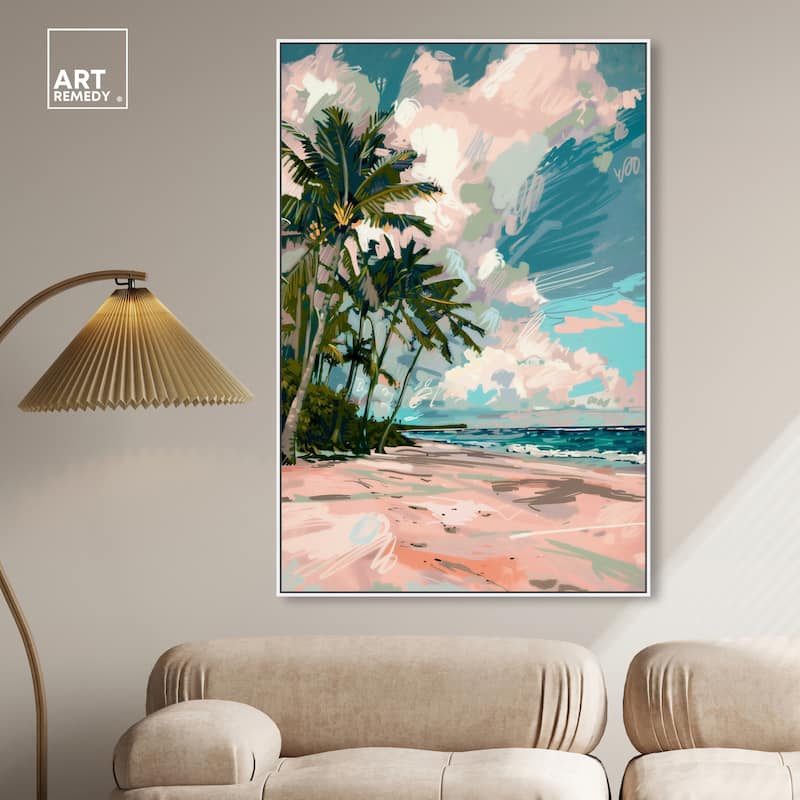 Art Remedy Palms Under The Sun Framed Colorful Coastal 1 Piece Canvas Wall Art