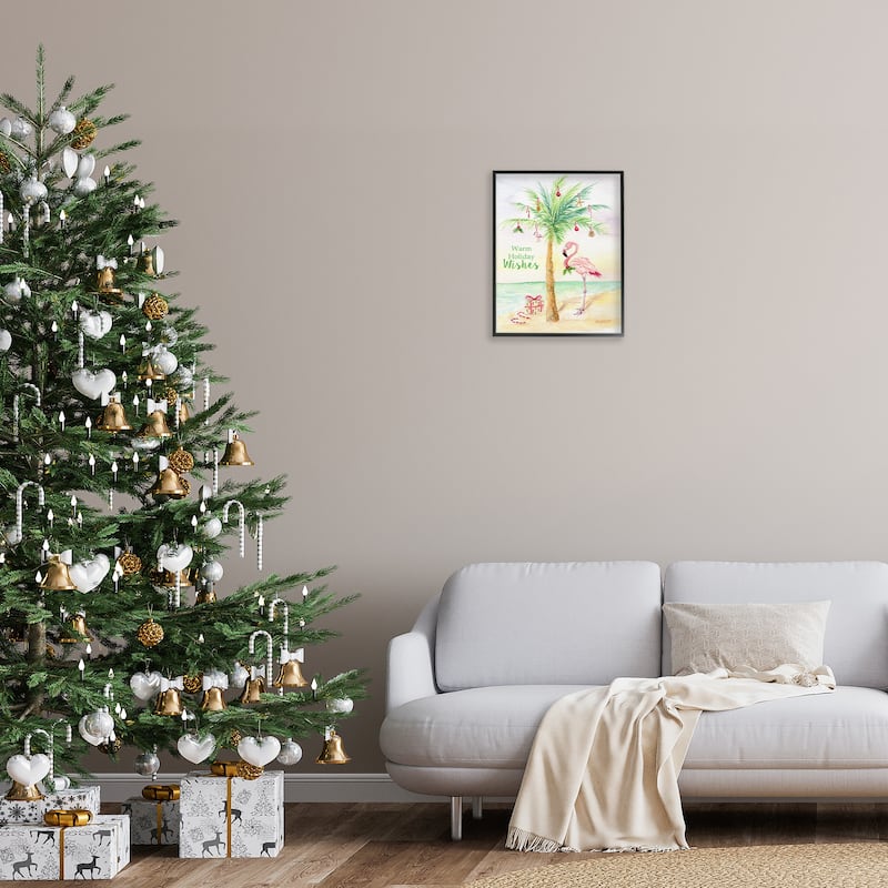 Stupell Tropical Flamingo Christmas Nautical Palm Tree Framed Wall Art - Multi-Color