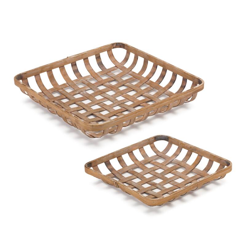 HomeRoots Set of Two Brown Square Bamboo Vanity Tray