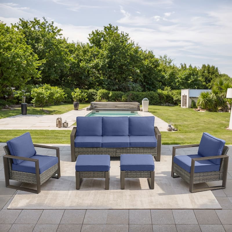 Gymojoy Patio Furniture Chair with Rattan Sofa Ottomans