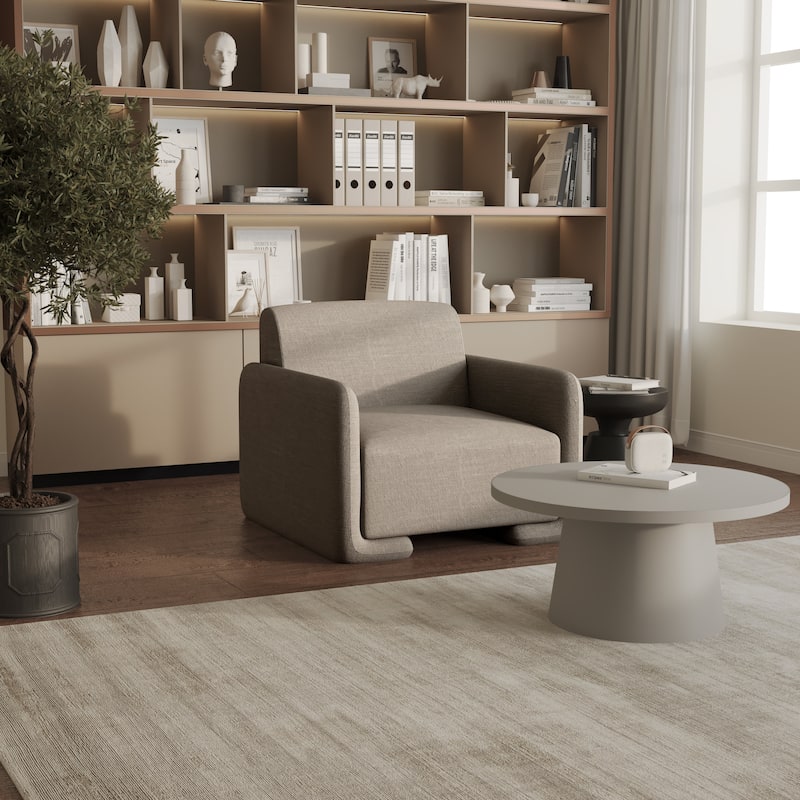 Nyta Mid-Century Accent Armchair in Deep Foam Seat, Boucle or Linen Upholstery, and Plastic Glides with Solid Wood Support