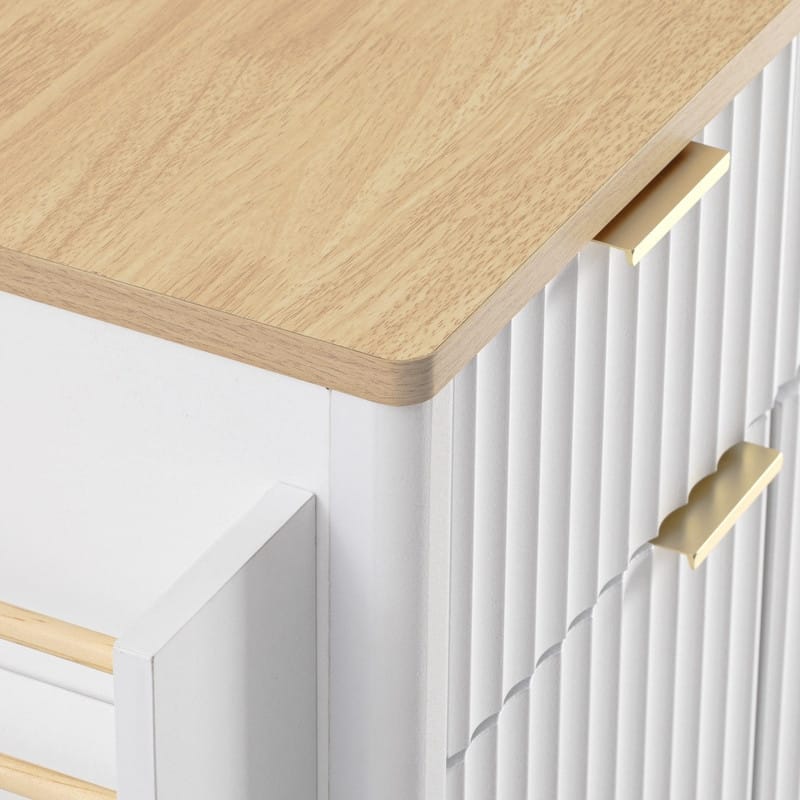 Fluted 55.5" Kitchen Island with Drop Leaf, Rolling Island Table with Drawers, Power Outlet for Functional Kitchen Organization