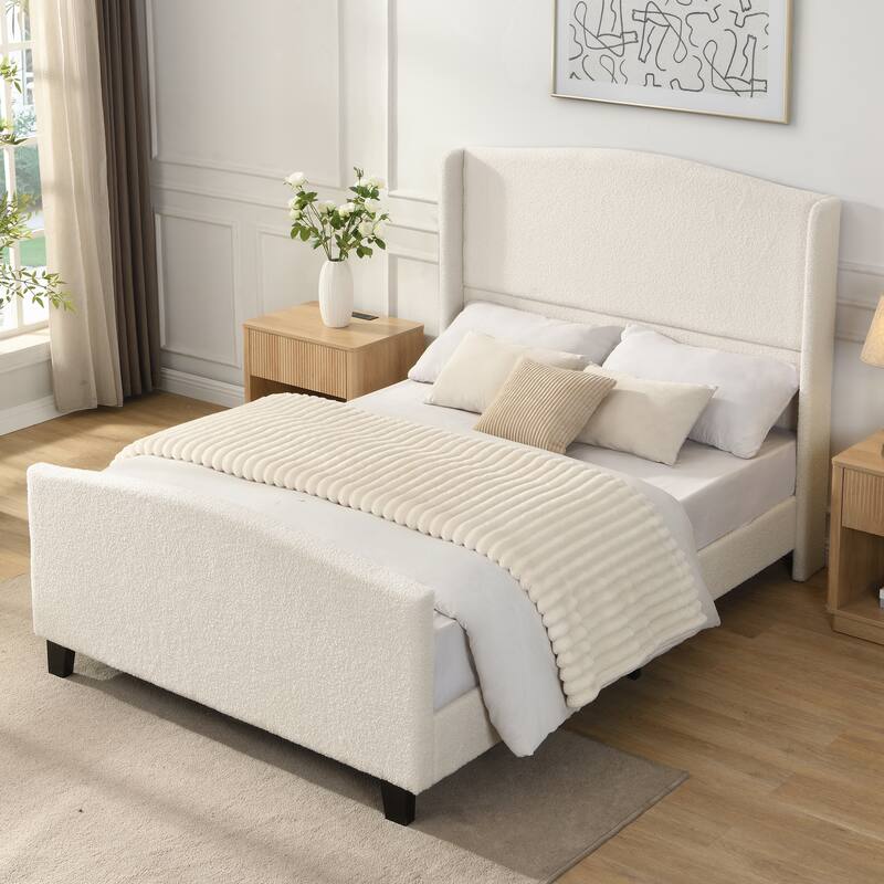 49.21"High Back Upholstered Headboard Teddy Velvet Bed Frame