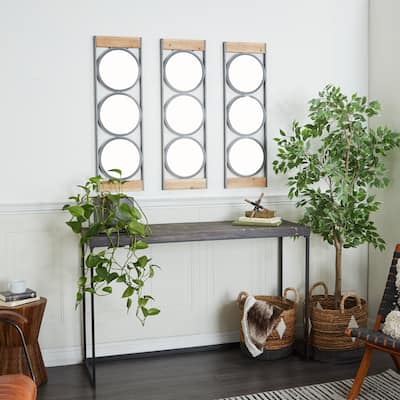 Black Metal Wall Mirror with Wood Accents (Set of 3) - 37 x 11 x 1