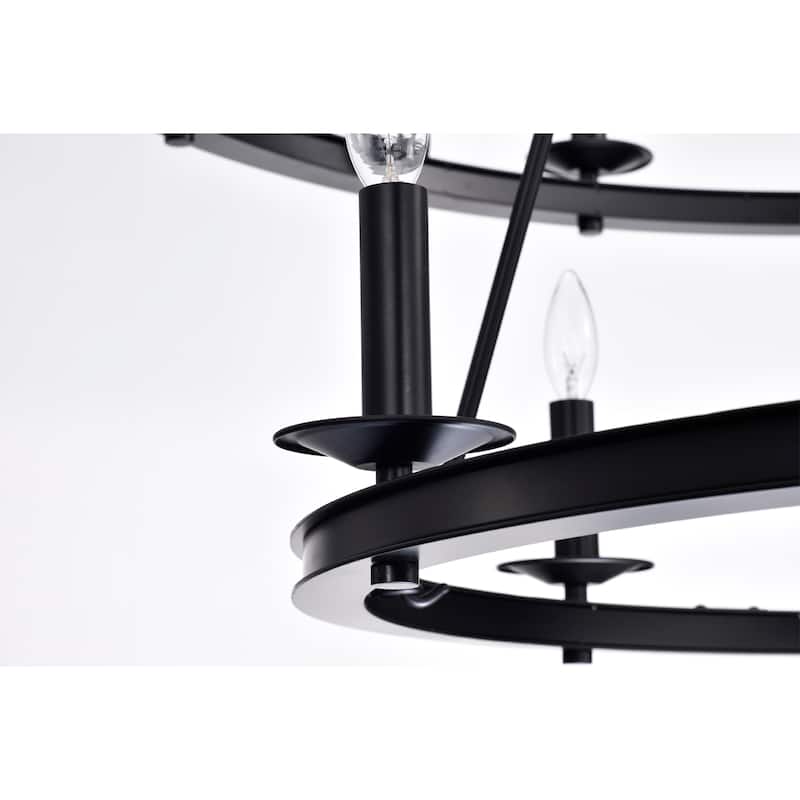 Camilla Candle Style Wagon Wheel 45 Inch Chandelier Matte Black Finish with 15 Light