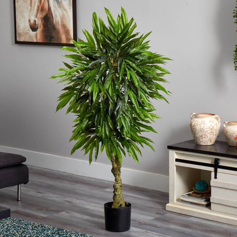 Artificial Mango Tree Indoor Outdoor Slim - 4.5ft Home Decor Accent Plant - Green - 41-50 Inches