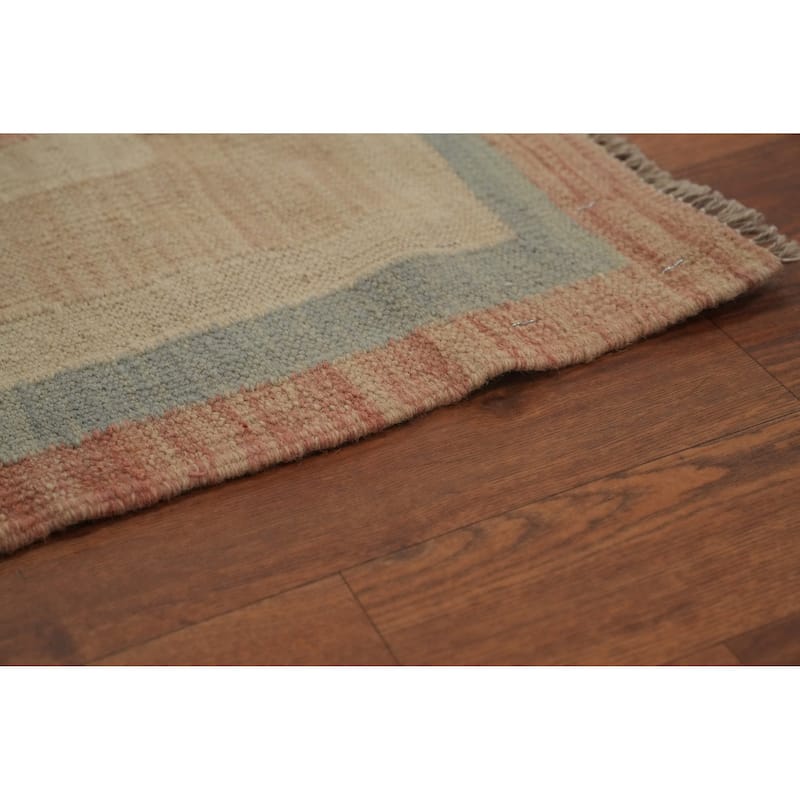 Hand Woven Oriental 100% Wool Carpet Southwestern Tribal Beige & Ivories Kilim Area Rug - 13' 0'' X 10' 0''
