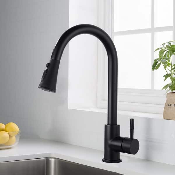slide 2 of 17, Proox Commercial Single Handle Pull Down Sprayer Kitchen Sink Faucet Matte Black