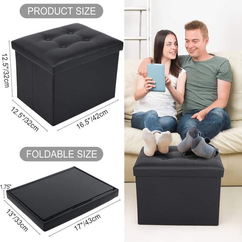 Black Foot Rest Ottoman Faux Leather