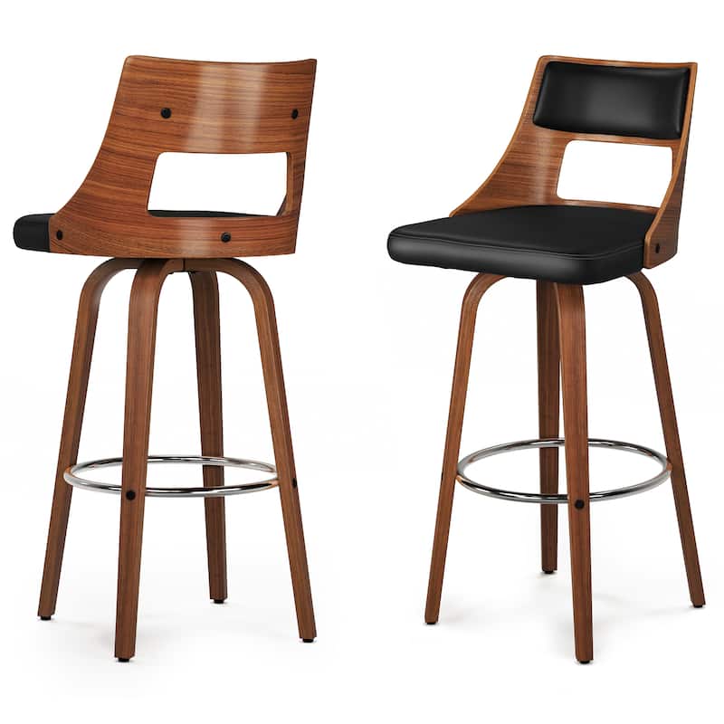WYNDENHALL Kaydee Contemporary 17" Swivel Bar Stool (Setof 2) in Black PU faux leather - 20.3"D x 18.9"W x 40.75"H