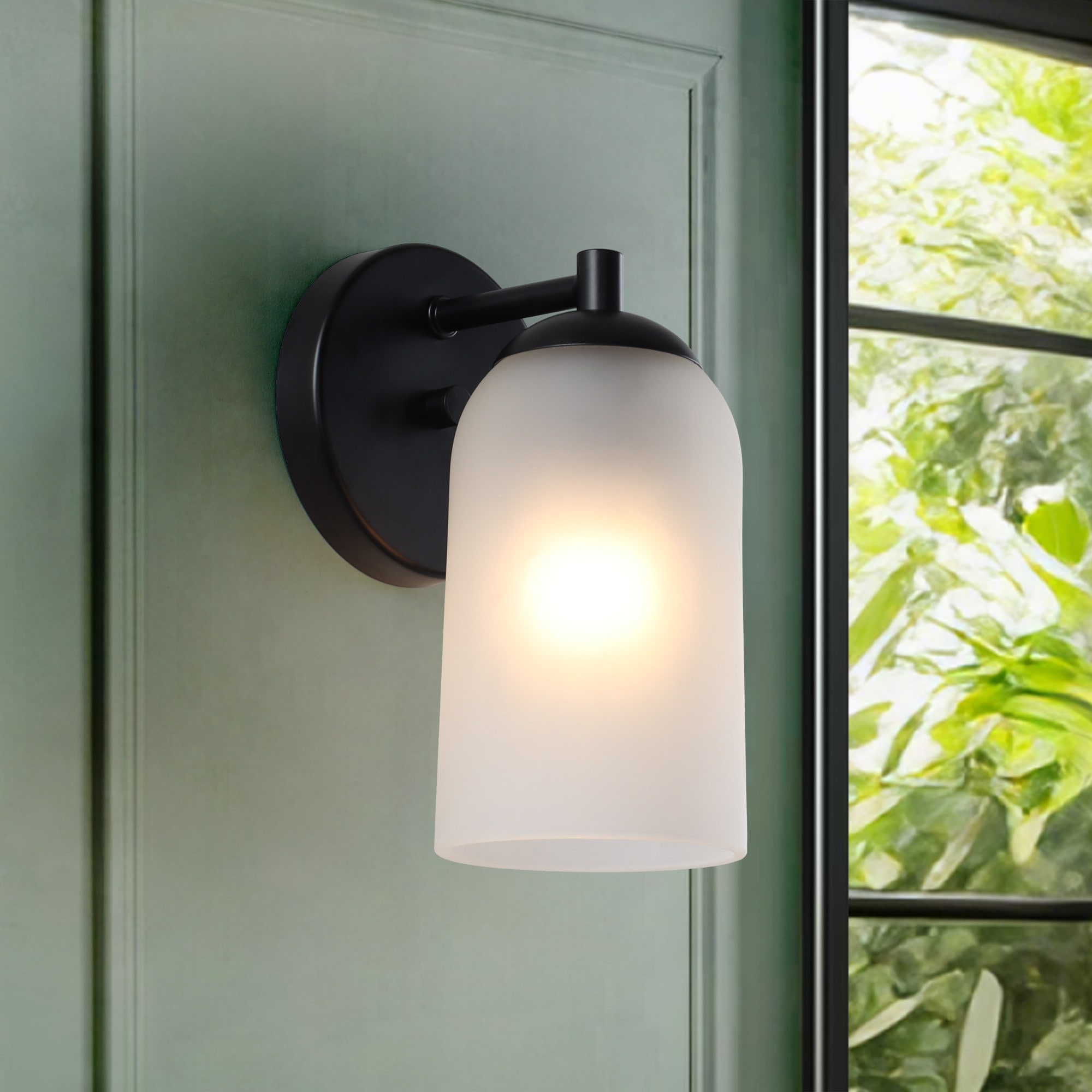 LNC Luna Modern 1-Light Frosted Cylinder Glass Wall Sconce