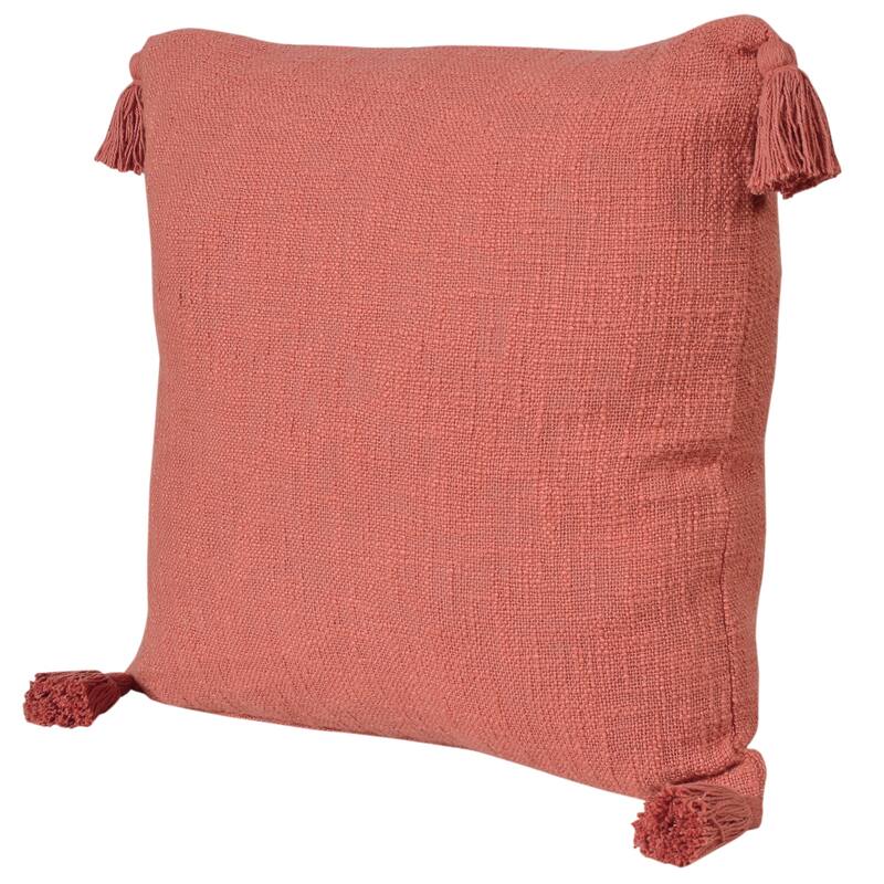 Handwoven Solid Square Throw Pillow Cover with Tassels - 20" - Orange