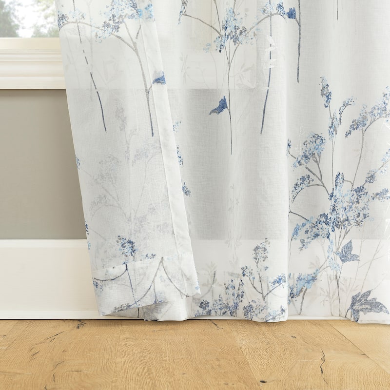 No. 918 Margot Botanical Print Sheer Rod Pocket 1-Piece Curtain Panel, Single Panel