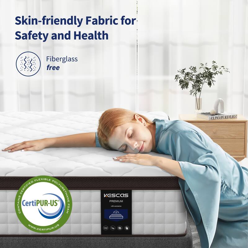 14" Hybrid Mattress - Bamboo Charcoal Gel Memory Foam & 5-Zone Pocket Coil Support, Medium Firm, 100-Night Trial