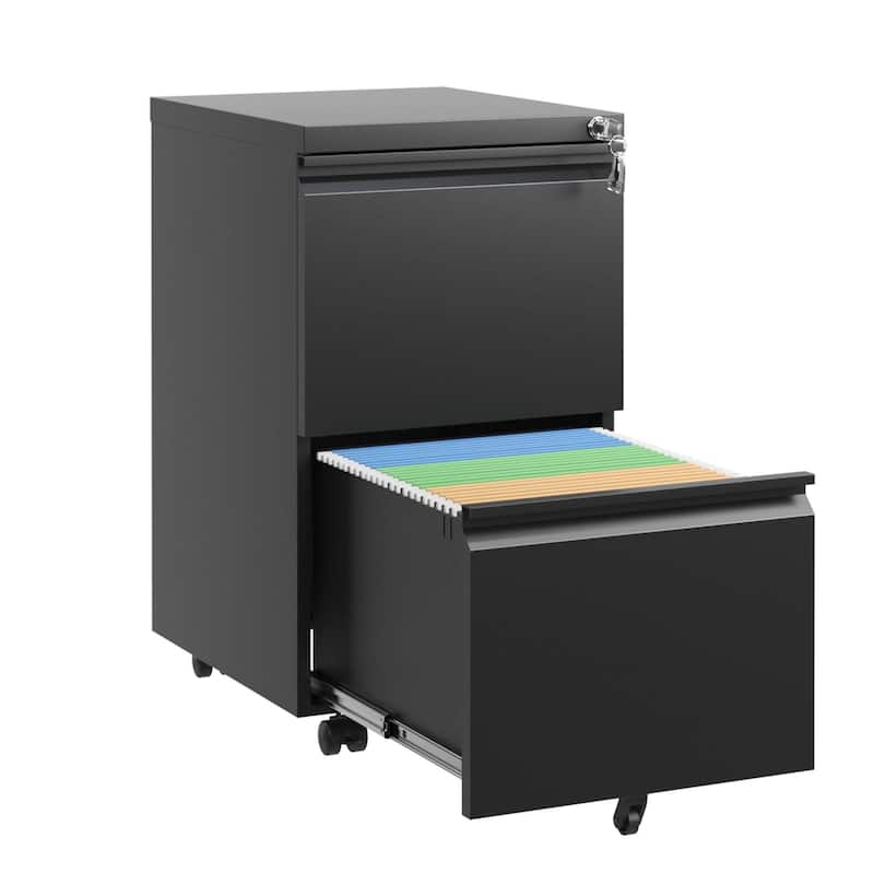2 Drawer Metal Mobile File Cabinet - Black