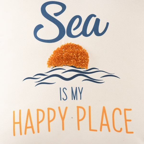 Sevita Navy Golden Yellow Coastal Sea Is My Happy Place Polyester Throw Pillow 20 x 20 Accent Single