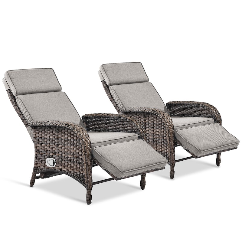 Outdoor PE Wicker Chaise Lounge Chairs Set of 2 - Brown
