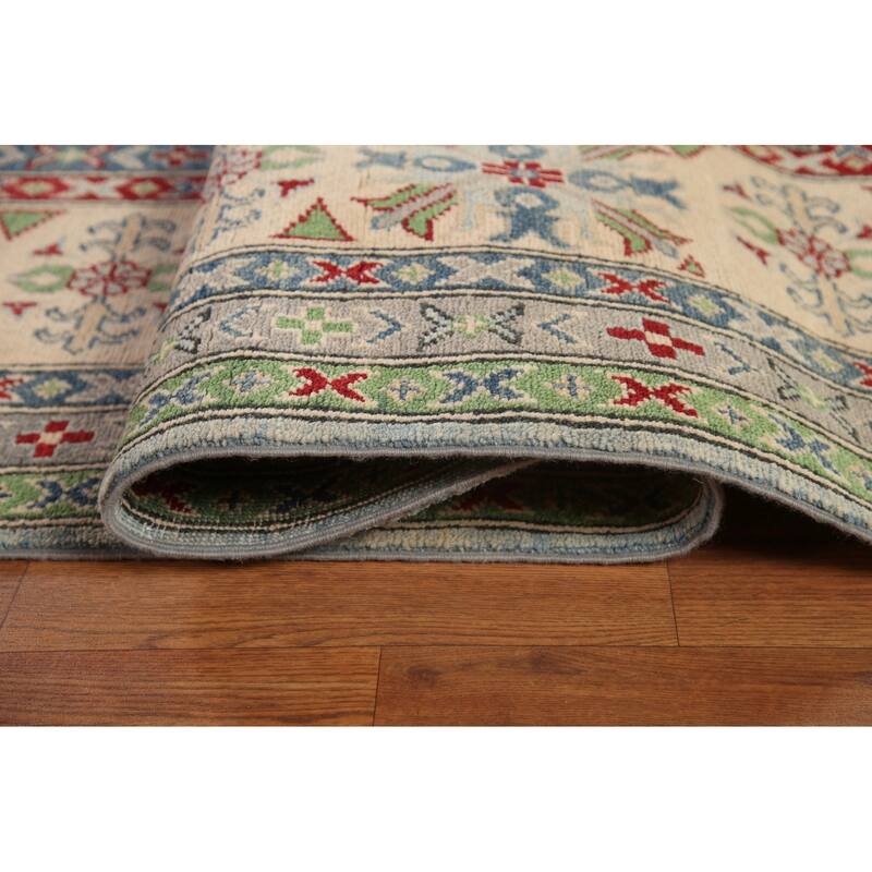 Hand Knotted Oriental 100% Wool Carpet Traditional Geometric Navy Blue & Blues Kazak Area Rug - 16' 3'' X 9' 9''