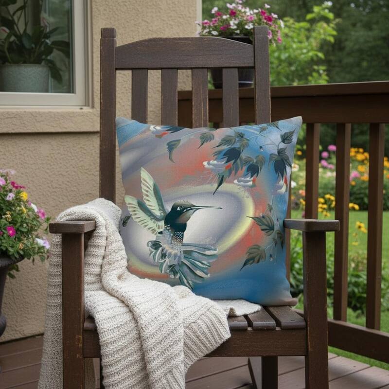 HomeRoots 18" X 18" Blue and Gray Bird Blown Seam Floral Indoor Outdoor Throw Pillow - 18.00' X '18.00' X '5.00 - Blue/Gray - 18.00' X '18.00' X '5.00
