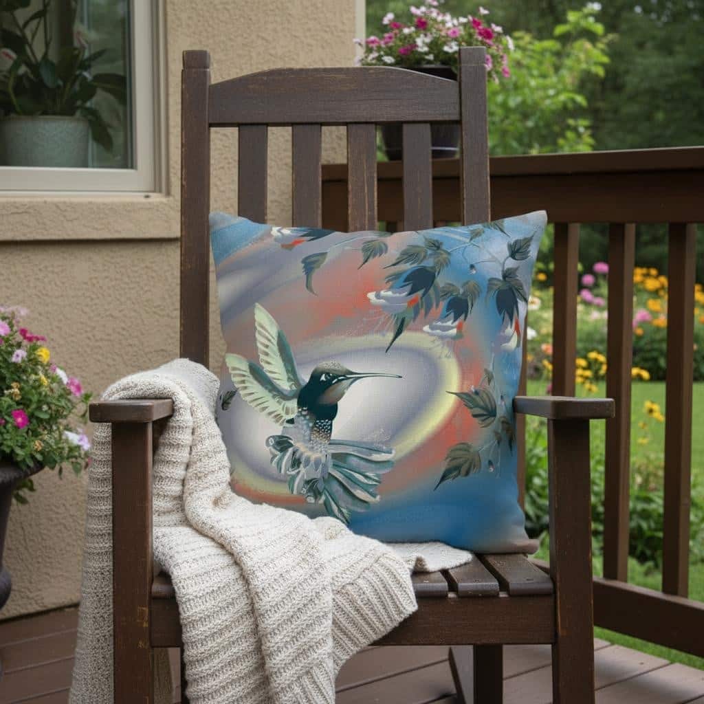 HomeRoots 18" X 18" Blue and Gray Bird Blown Seam Floral Indoor Outdoor Throw Pillow - 18.00' X '18.00' X '5.00