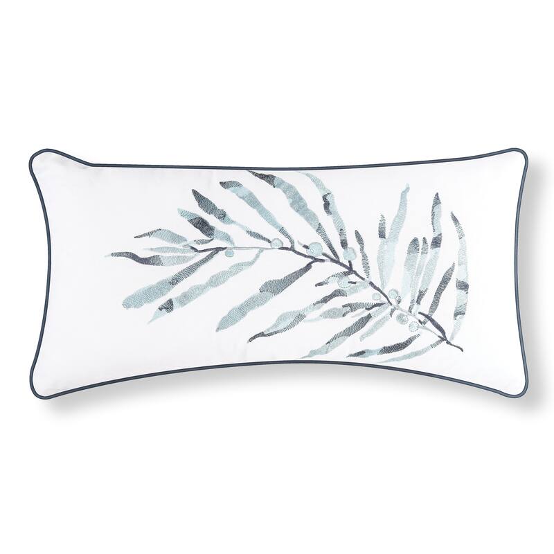 12" x 24" Blue Ocean Leaf Embroidered Throw Pillow
