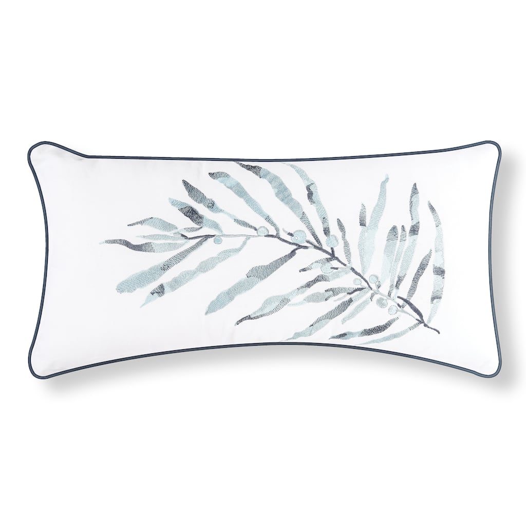 12" x 24" Blue Ocean Leaf Embroidered Throw Pillow