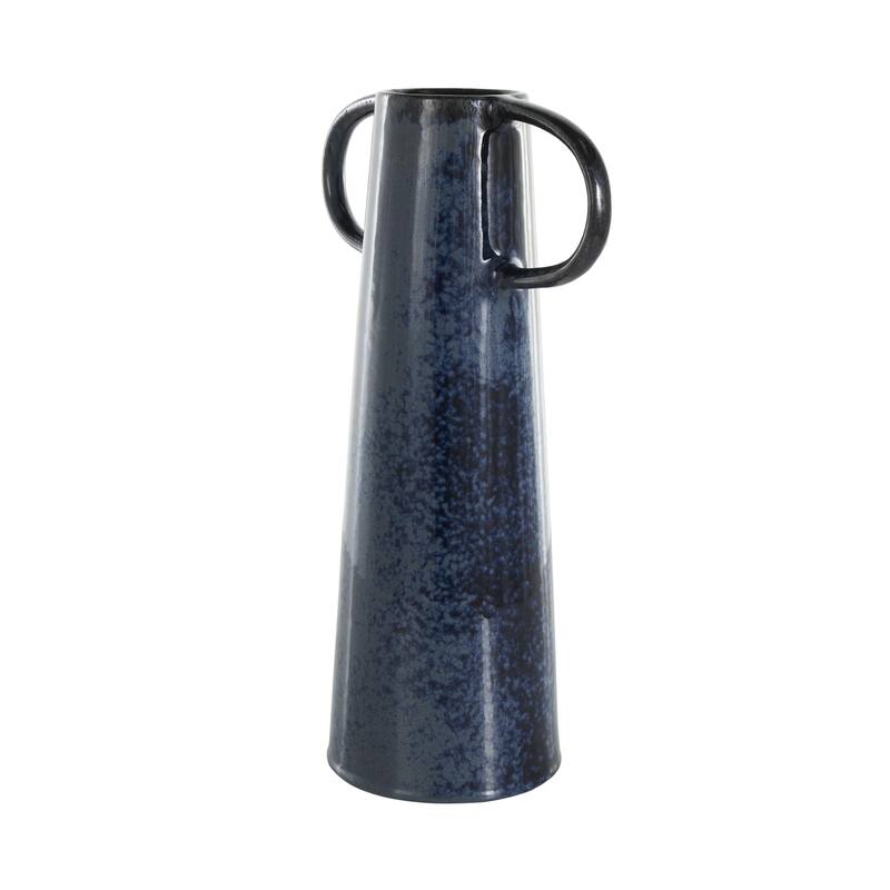 Ceramic Textured Cone Decorative Vase with Curved Handles - Dark Blue - Roche River Decor