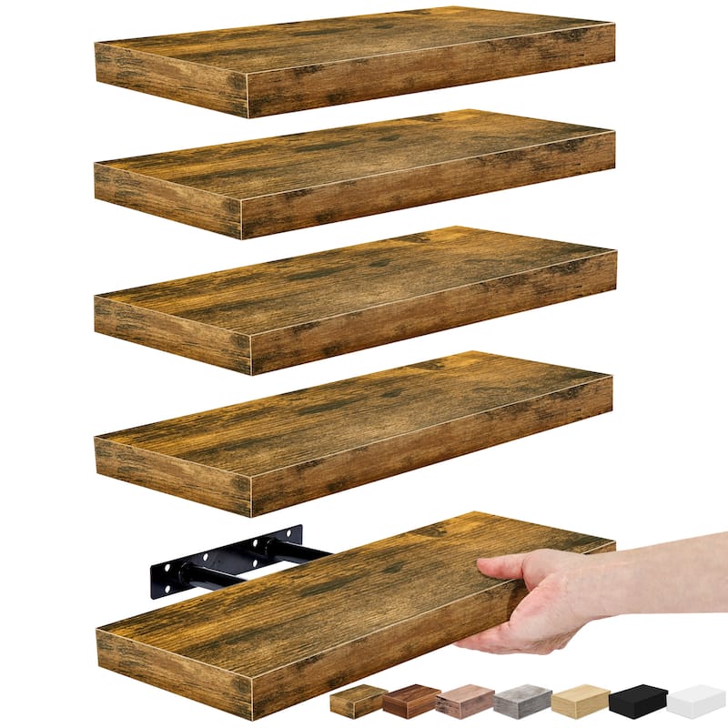 Sorbus Floating Shelves, Wall Mounted for Home Decor, 16.25 in. W x 5.5 in. D MDF Wood Decorative Wall Shelf (Set of 5) - Brown