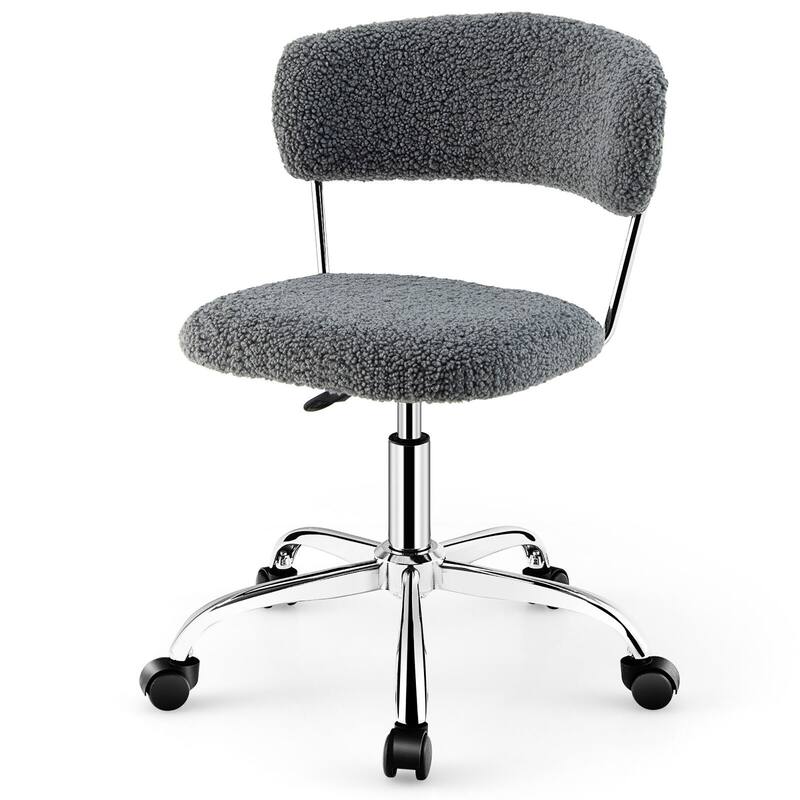 Gymax Computer Desk Chair Adjustable Sherpa Office Chair Swivel Vanity
