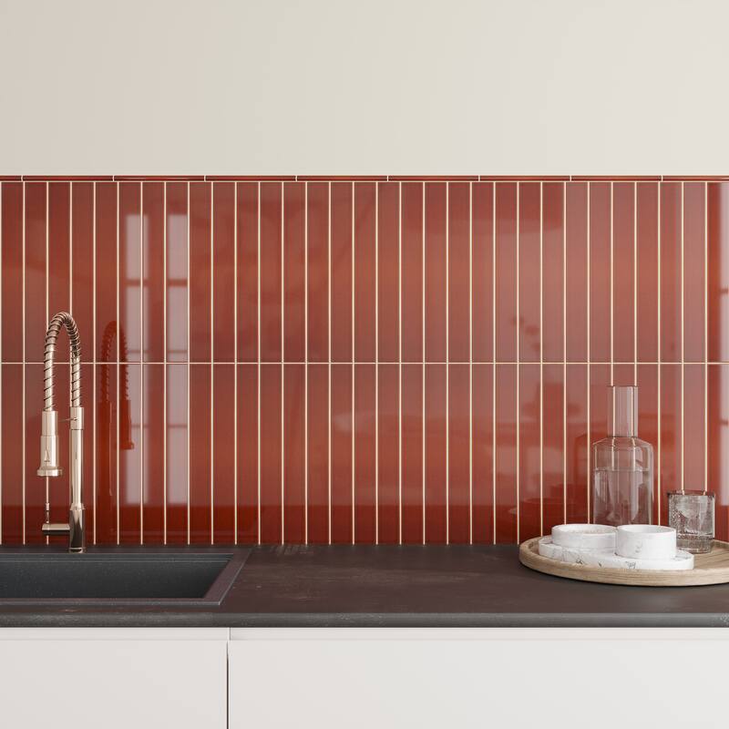 Apollo tile 2" x 16" Horizonte Glossy Caramel Ceramic Tile (10.76 sq ft/case) - 50 Pack - Brown