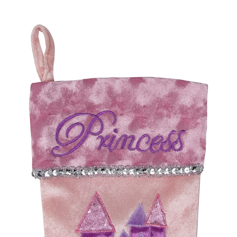 20" Pink and Purple Glitter Princess Christmas Stocking