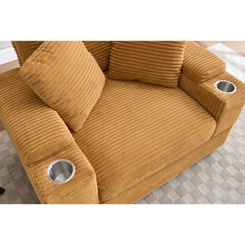 Corduroy Sofa Sets with Ottoman, Handrail Storage and Cup Holders