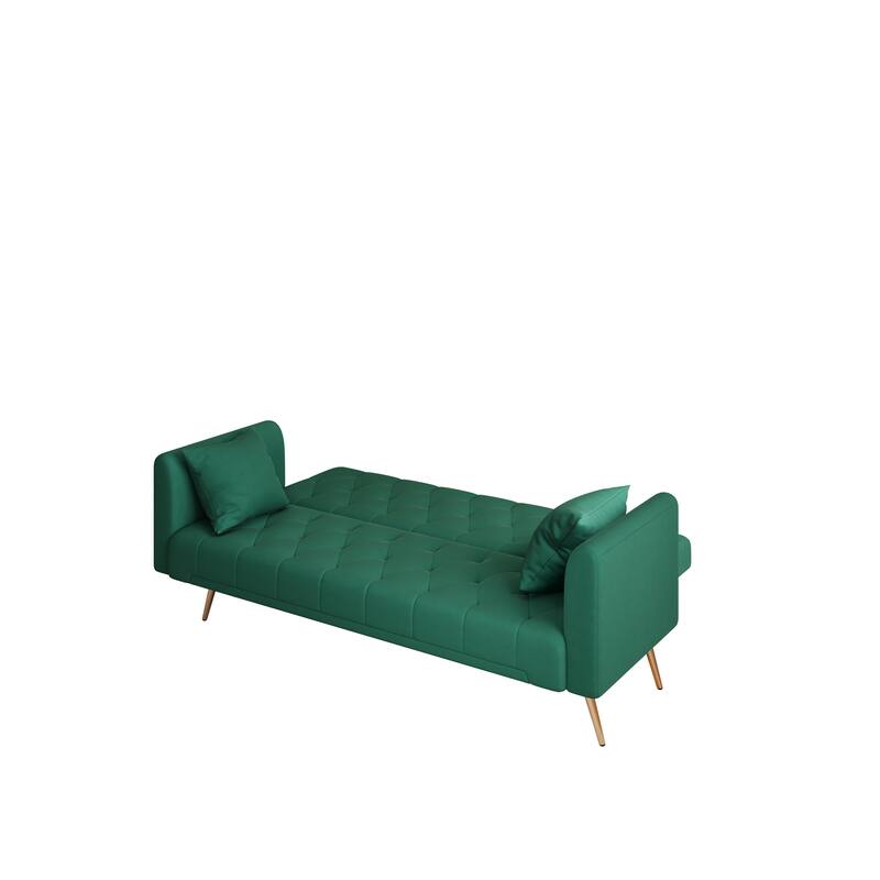 71'' Velvet Upholstered Convertible Folding Sofa Bed: Gold Metal Legs