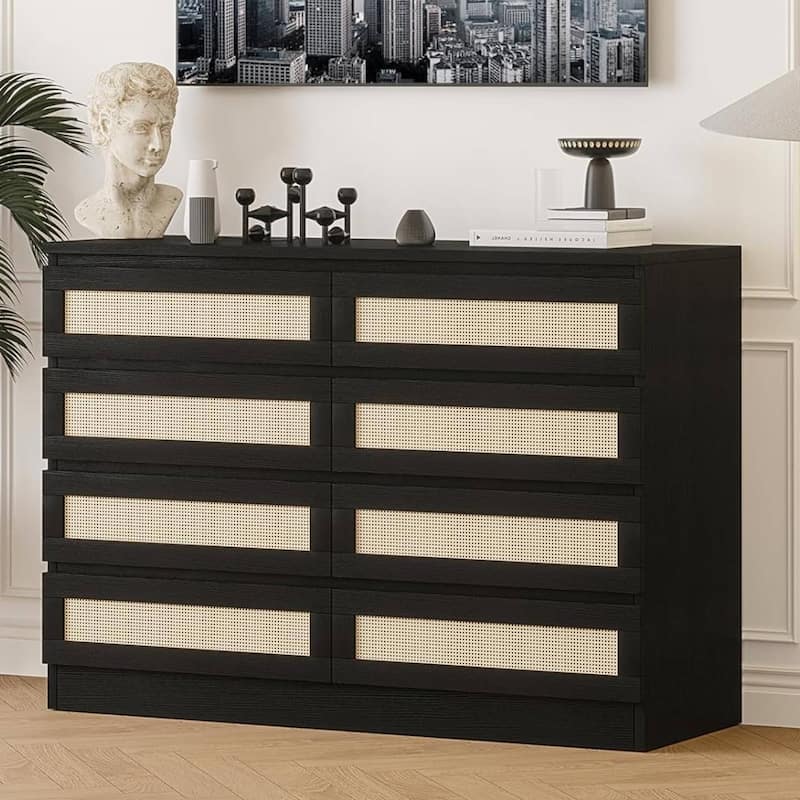 8 Drawer Rattan Double Storage Dresser for Bedroom