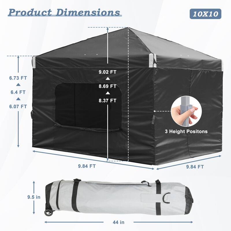 Aoodor 10x10 FT Pop-Up Canopy Tent with Roller Bag and Curtain