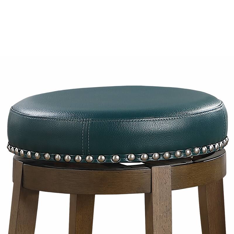 Bara 20 Inch Swivel Dining Stool, Green Round Faux Leather, Set of 2