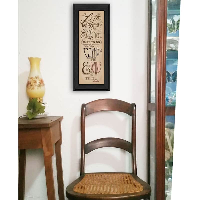 TrendyDecor4U Traditional "Coffee and Wine Time" Framed Print Wall Art by Deb Strain - Black, Reds, Browns, White, Earth Tones