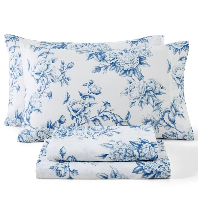 HLC.ME Floral Bed Sheets - Multi-Piece Bed Sheet Set - Wrinkle Resistant & Ultra Soft - Fits Mattresses up to 15 Inches Deep