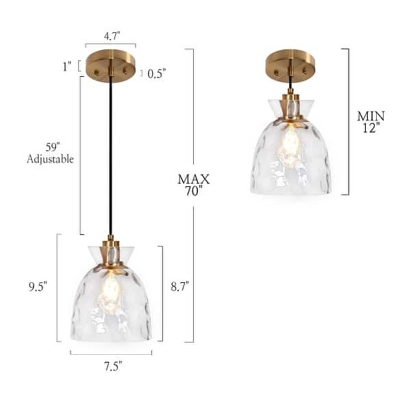 dimension image slide 1 of 3, Elisie Mid-century Modern Pendant Light 1-Light Waterfall Glass Hammered Dome Kitchen Island Lighting Dining Room