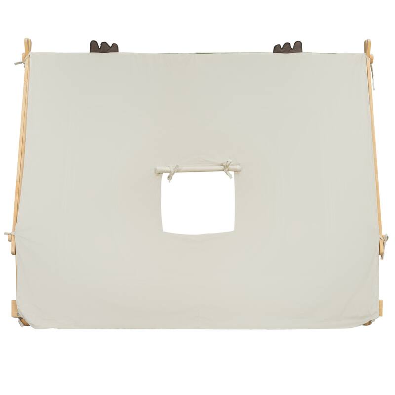 House Bed with Antler Accents Light Tent and Roof Wood Bed Frame