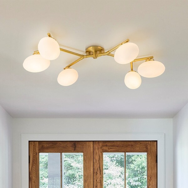 Mid-century Oval Glass 6-Light Semi-flush Mount Ceiling Fixture