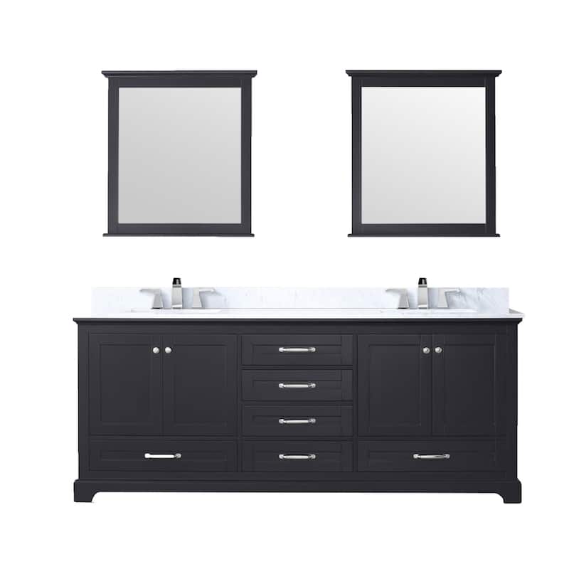 Dukes 80 in. W x 22 in. D Navy Blue Double Bath Vanity, Carrara Marble Top, Faucet Set, and 30 in. Mirrors