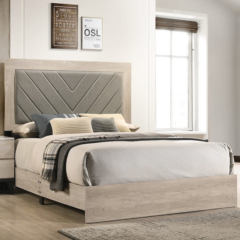 Wooden Queen Bed with High Upholstered Headboard