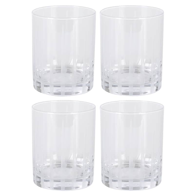 Babish 4 Piece 14 OZ DOF Old Fashioned Drinking and Whiskey Glass - Etched Handmade Clear Glass