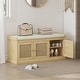 preview thumbnail 2 of 16, HOMCOM Shoe Bench with Woven Rattan Doors, Shoe Storage Bench with Cushion, Adjustable Shelves, Boho Style Entryway Bench