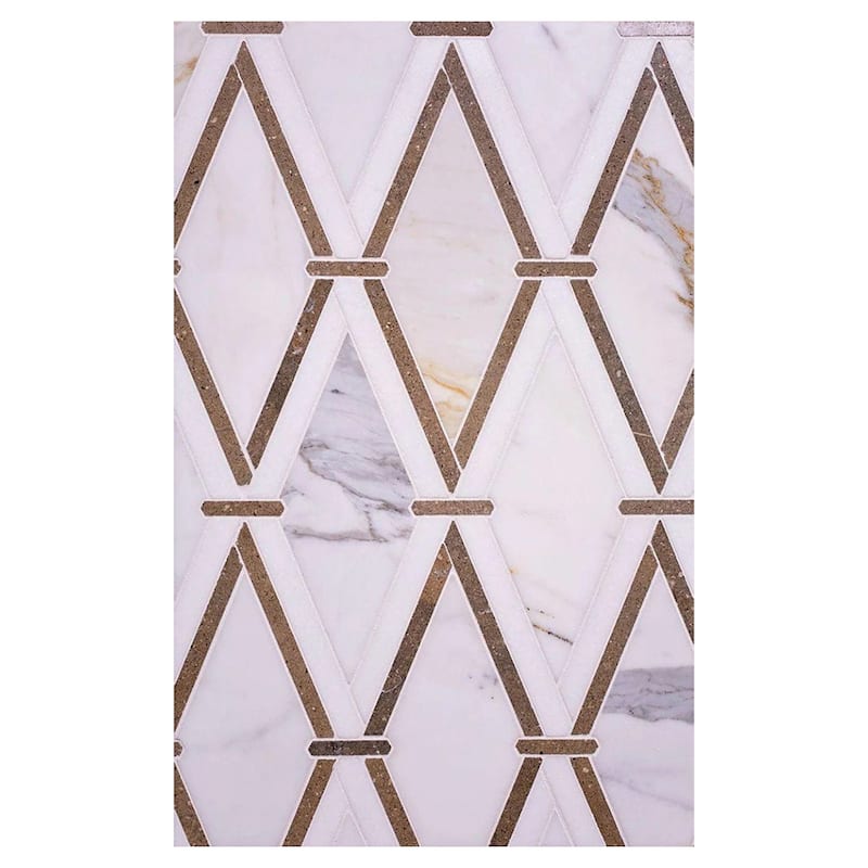 Serena 10x13 White Gray Calacatta, Thassos, Lagos Azul Mosaic Diamond Wall and Floor Tile (4.68 sq ft/case) - 5 Pack