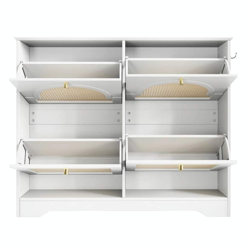 Mid-Century Narrow Design Tipping Bucket Shoe Cabinet with 4 Flip Drawers