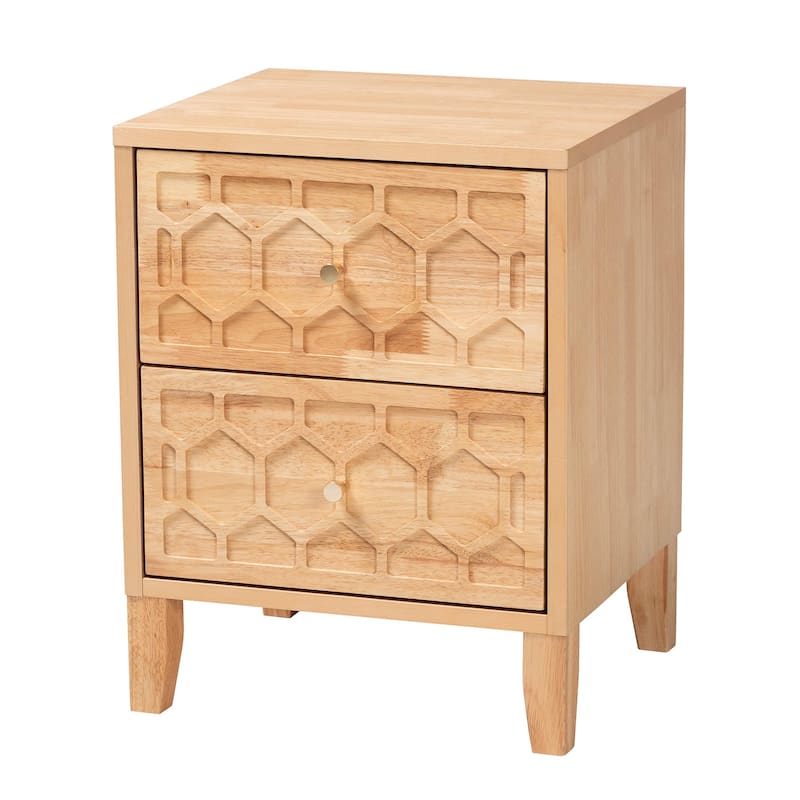 Hosea Japandi Carved Honeycomb Natural 2-Drawer Nightstand - 2-drawer