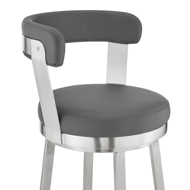 Round Seat Swivel Kitchen Bar Stool with Upholstered Polyurethane Fabric and Iron Footrest - 36”H x 21”W x 19”D