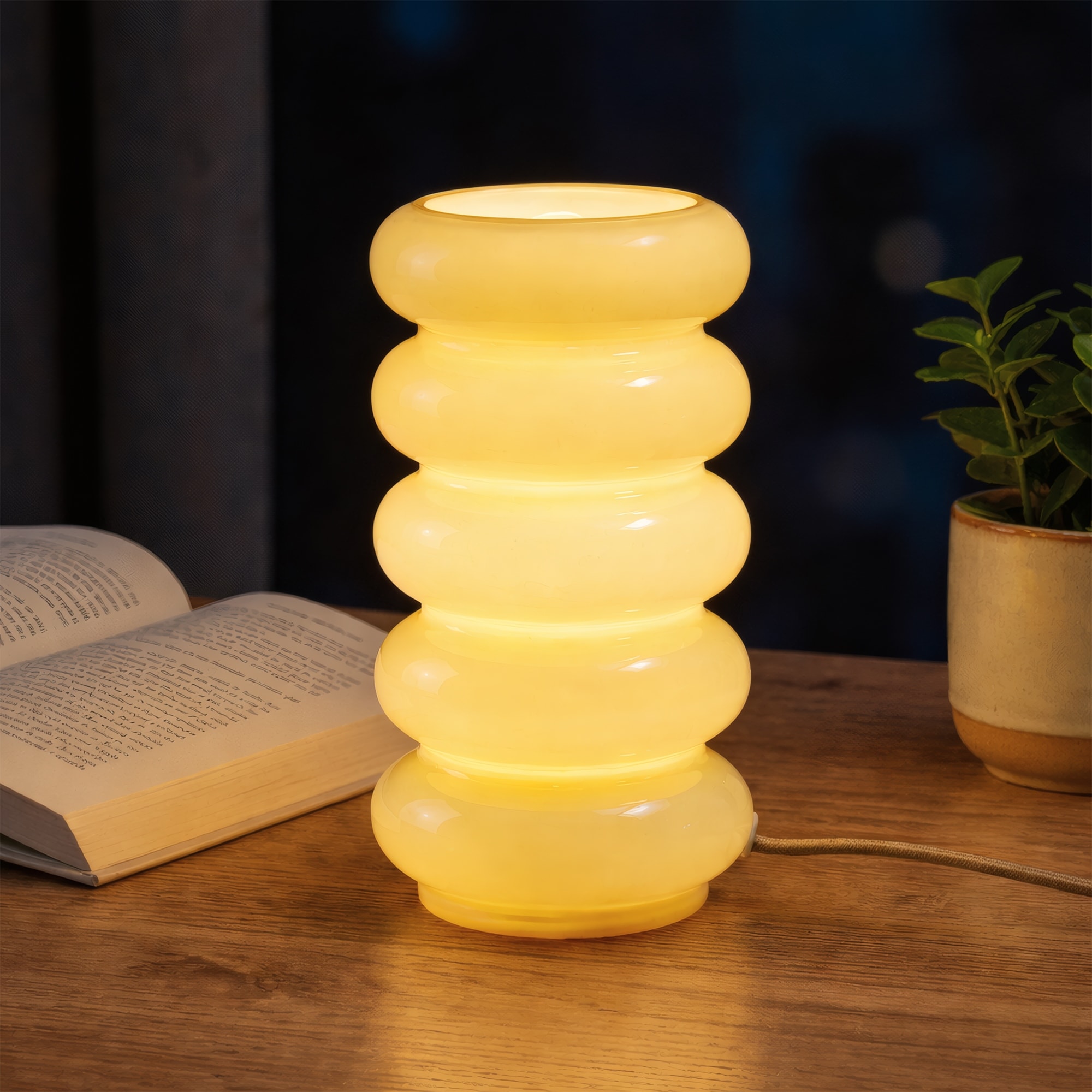 10.4'' Stacked Bubble Glass Table Lamp with Dimmable Rotary Switch, E12 Base, UL Listed for Bedroo & Hospitality Spaces